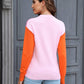 Round Neck Contrast Color Dropped Shoulder Sweater