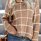 Plaid Turtleneck Drop Shoulder Sweater