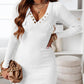 V-Neck Long Sleeve Ribbed Dress