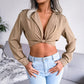 Knot Detail Collared Cropped Top, 3 Colors