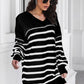 Striped V-Neck Drop Shoulder Sweater Dress