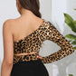 Leopard Cutout One-Shoulder Cropped Top