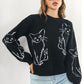 Cat Pattern Round Neck Long Sleeve Pullover Sweater
