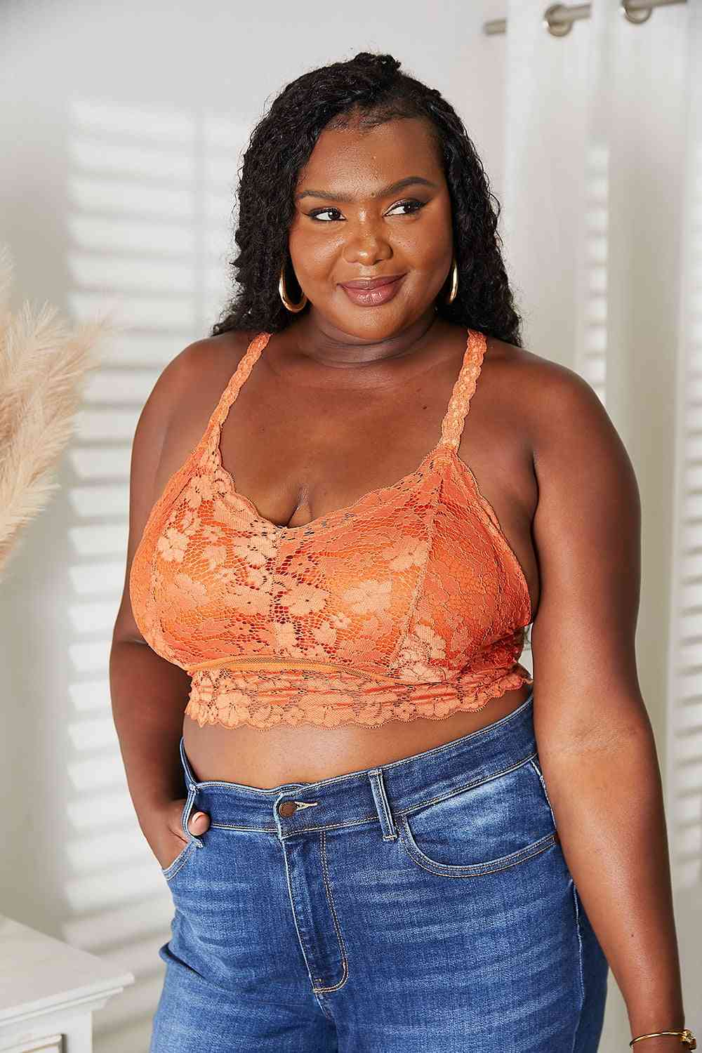 Juliette Crisscross Lace Bralette in Rust