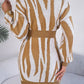 Animal Print V-Neck Long Sleeve Sweater Dress