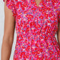 Floral Print Notched Neck Cap Sleeve Mini Dress