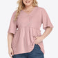 Plus Size Buttoned V-Neck Frill Trim Babydoll Blouse