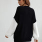 Two-Tone Rib-Knit Dropped Shoulder Sweater