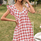 Plaid Butterfly Sleeve Deep V Dress