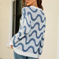 Wave Stripe Ribbed Trim Tunic Sweater