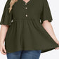 Plus Size Buttoned V-Neck Frill Trim Babydoll Blouse