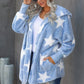 Star Open Front Fuzzy Hooded Jacket with Pockets