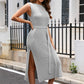 Round Neck Tie Belt Slit Sleeveless Sweater Dress