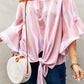 Striped Tie Front Flounce Sleeve Blouse