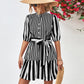 Striped Half Sleeve Tie Waist Mini Dress