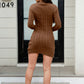 Cable-Knit Round Neck Long Sleeve Mini Sweater Dress