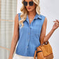 Pocketed Button Up Sleeveless Denim Top