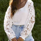 Ribbed Lace Trim Flounce Sleeve Knit Top
