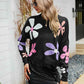 Flower Round Neck Drop Shoulder Sweater