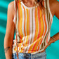 Woman wearing multicolor striped knitted tank top