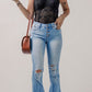 Button-Fly Distressed Flare Jeans