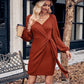 Asymmetrical Surplice Puff Sleeve Mini Dress