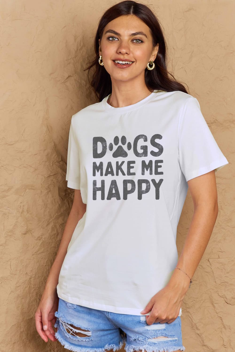 DOGS MAKE ME HAPPY Graphic Cotton T-Shirt