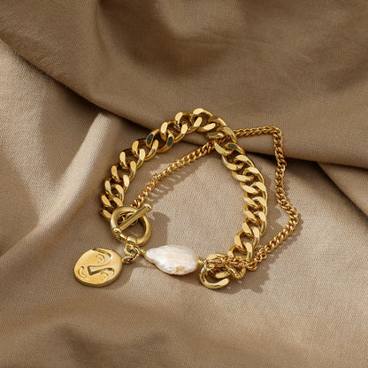 Gold Chain & Pearl Bracelet