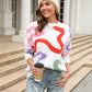 Printed Round Neck Dropped Shoulder Pullover Sweater