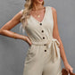 Button Front Belted Sleeveless Romper