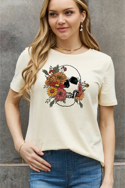 Flower Skull Graphic Cotton Tee