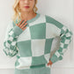 Checkered Drop Shoulder Long Sleeve Sweater