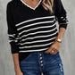 Striped V-Neck Drop Shoulder Sweater