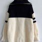 Ribbed Two-Tone Half Zip Sweater