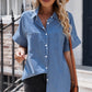 Button Front Collared Short Sleeve Shirt