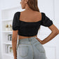 Ruched Sweetheart Neck Puff Sleeve Cropped Top