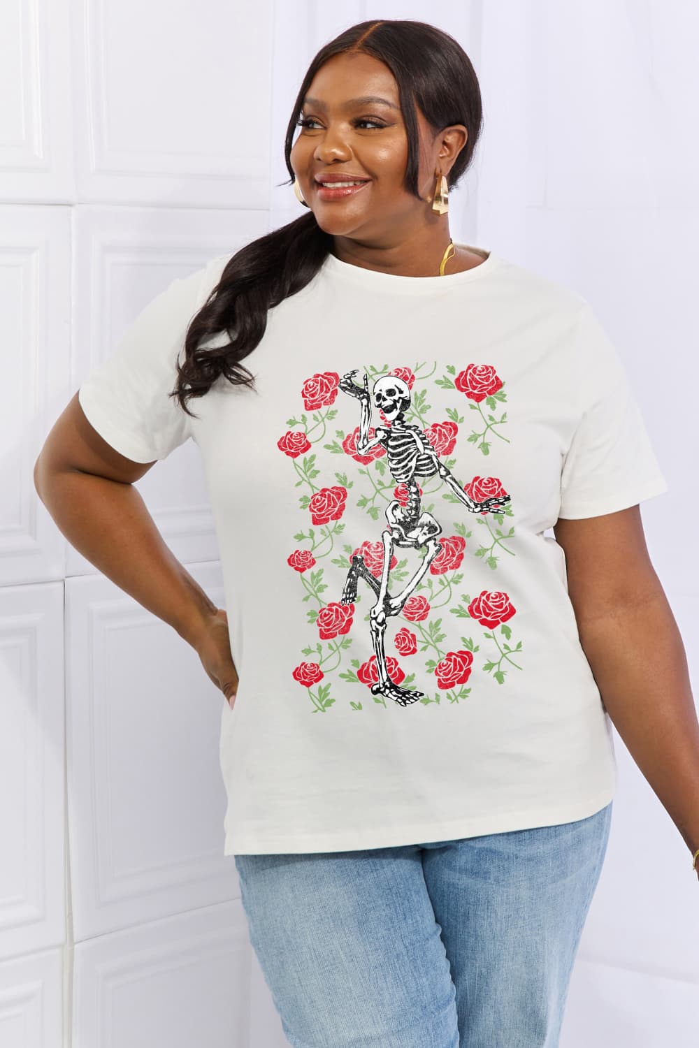 Skeleton & Rose Graphic Cotton Tee