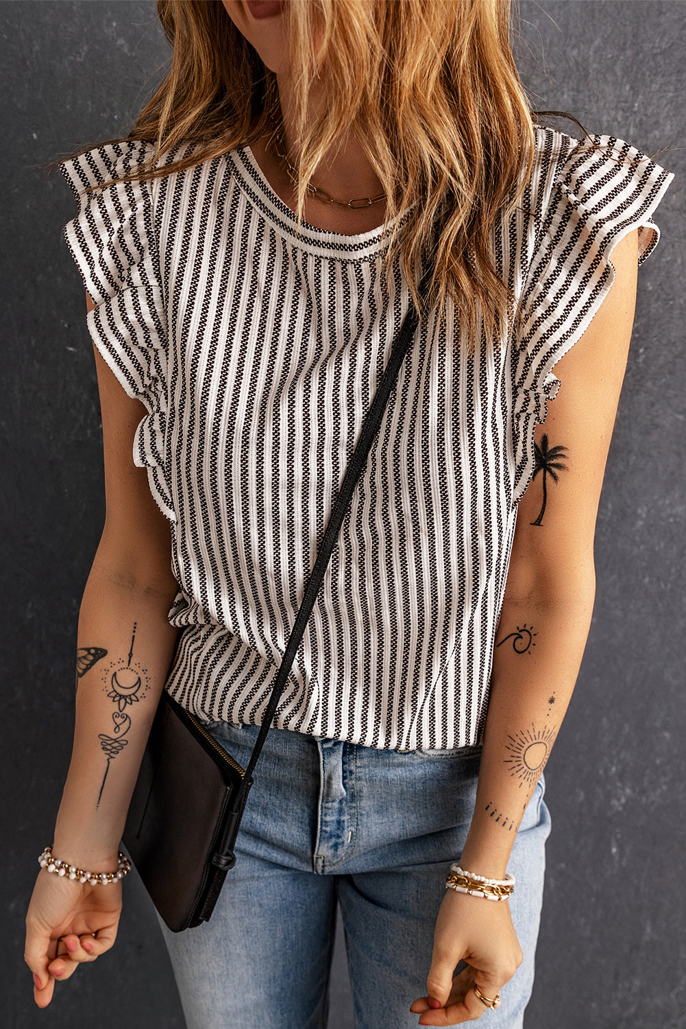 Striped Flutter Sleeve Tank Top