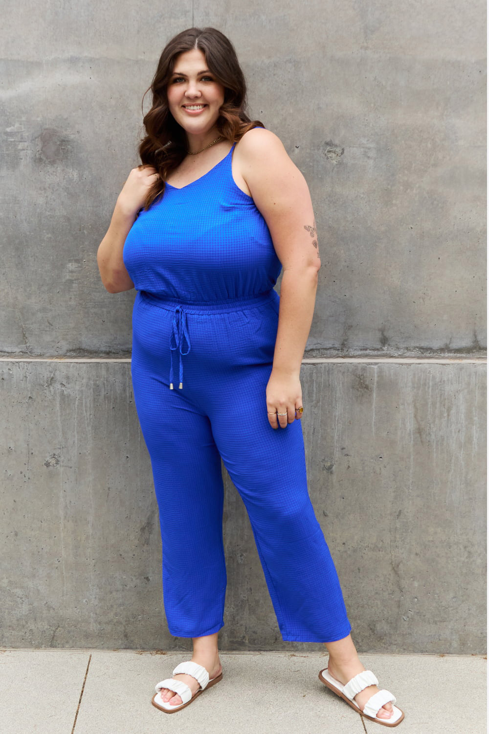 ODDI Textured Woven Jumpsuit in Royal Blue