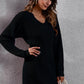 V-Neck Long Sleeve Rib-Knit Sweater Dress