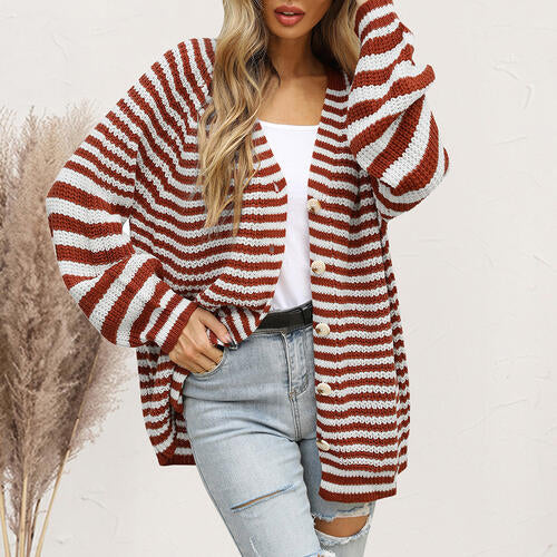 Striped Button Down Long Sleeve Cardigan