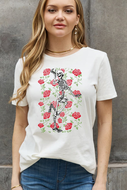 Skeleton & Rose Graphic Cotton Tee