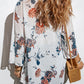 Floral Three-Quarter Sleeve Open Front Cardigan