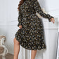 Plus Size Floral Flounce Sleeve Midi Dress