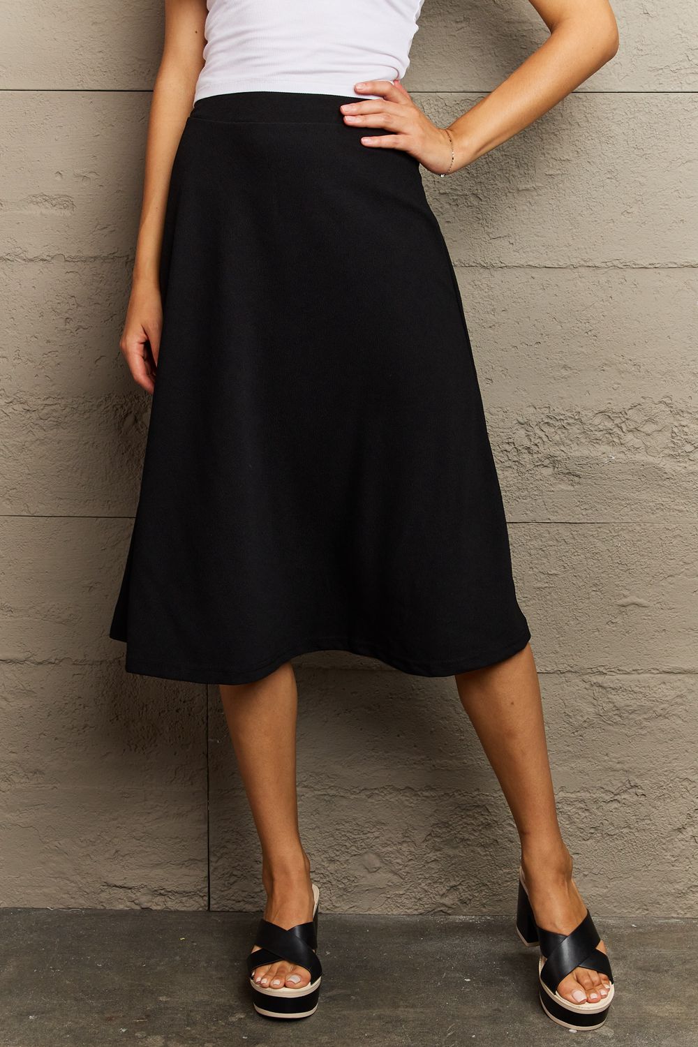 Wide Waistband Knee Length Skirt