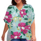 Plus Size Printed Notched Neck Half Sleeve Top