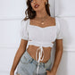 Ruched Sweetheart Neck Puff Sleeve Cropped Top