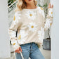 Daisy Print Openwork Round Neck Sweater