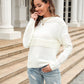 Round Neck Openwork Long Sleeve Pullover Sweater