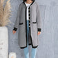 Button Up Contrast Trim Hooded Cardigan